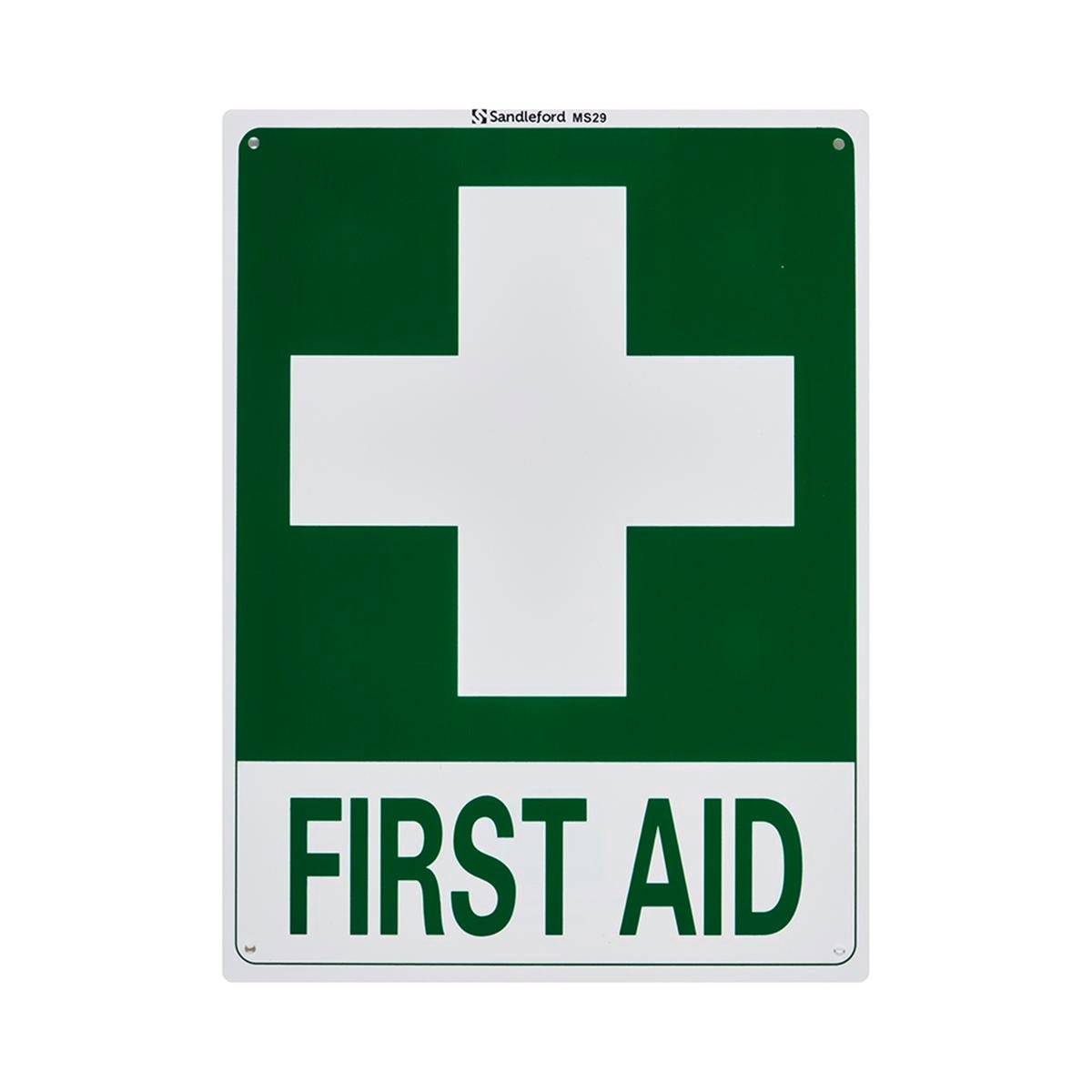 Sandleford First Aid Sign 300 x 225mm White/Green Polypropylene