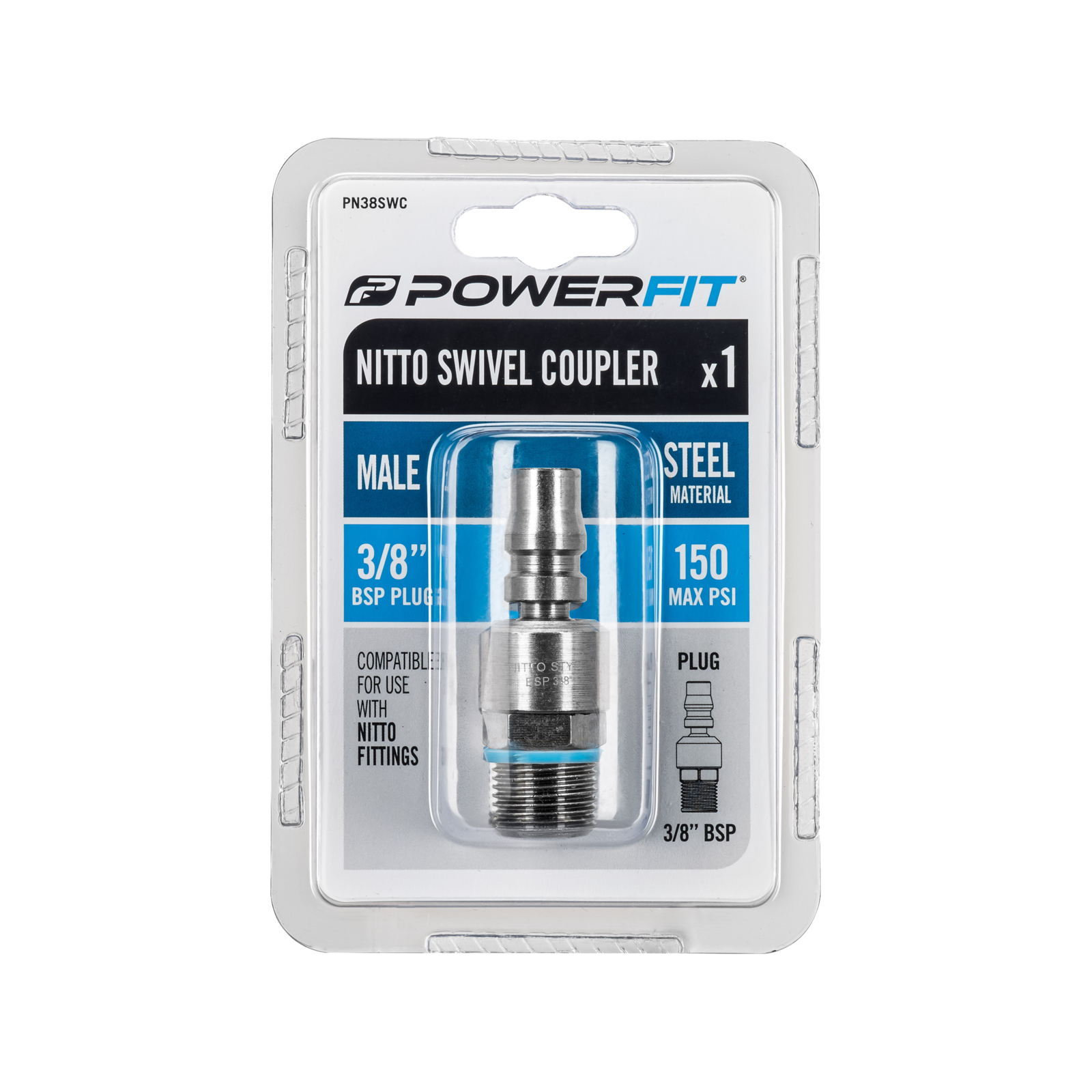 Powerfit Nitto Style 3/8" Male Swivel Coupler