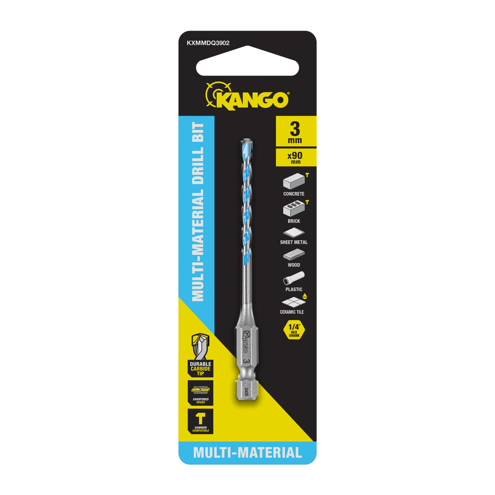 Kango 3 x 90mm 1/4in Hex Multi-Material Drill Bit