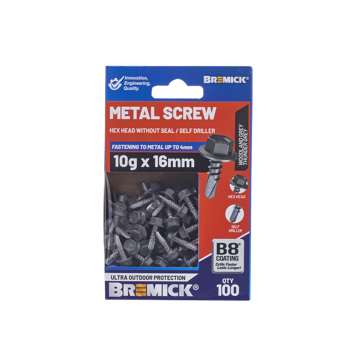 Bremick Metal Hex Screw - 10g x 16mm - B8 Coating - 100 Pack - Corrosion Resistant - SuperSaverAU - view 2