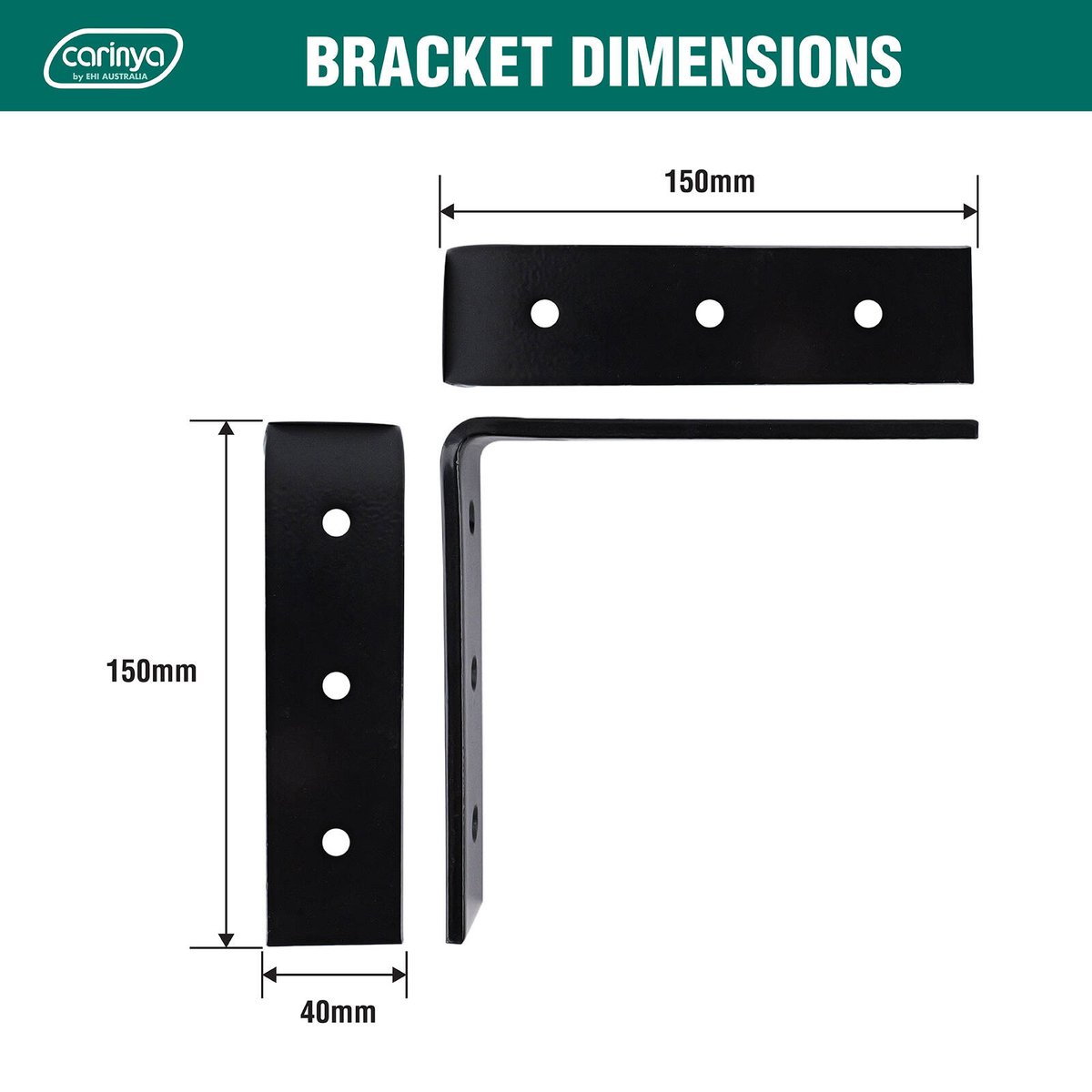 Carinya Heavy Duty Angle Bracket 150 x 150mm - Black - 150kg Load Capacity - SuperSaverAU - view 4