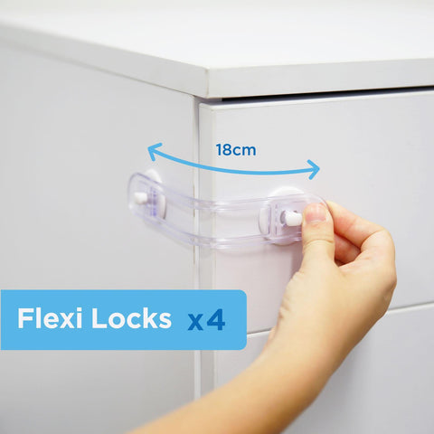Perma Child Safety 18cm Adhesive Universal Flexi Locks - 4 Pack, White/Clear