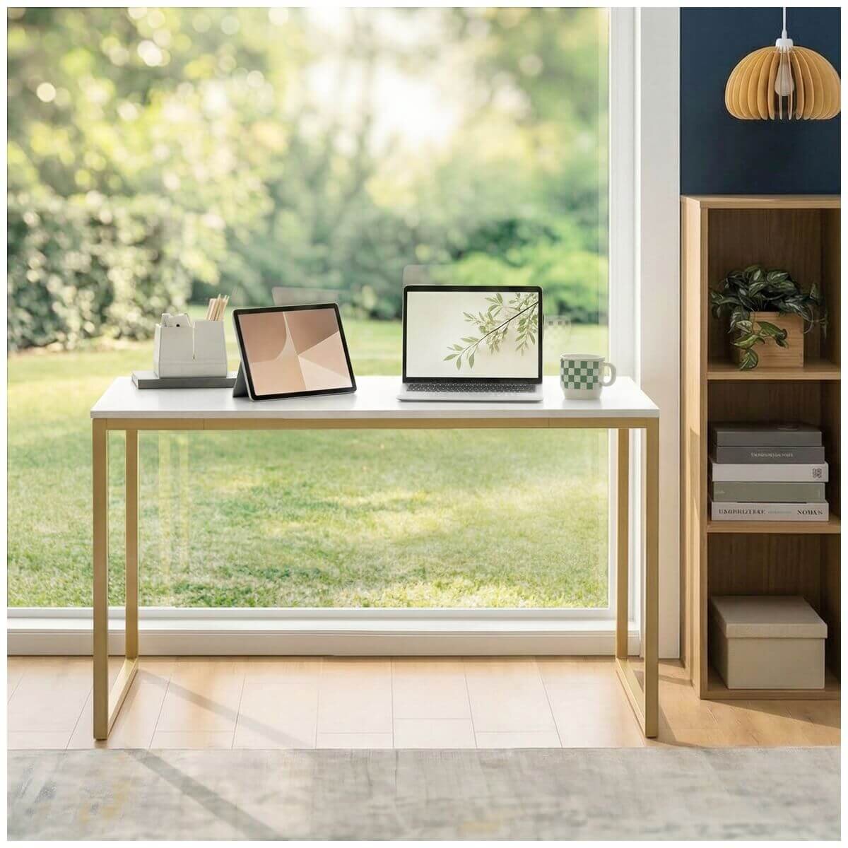 Zinus home office computer desk 140cm - gold frame, minimalist design, stable build - AU-UTDDT1ZC-55G