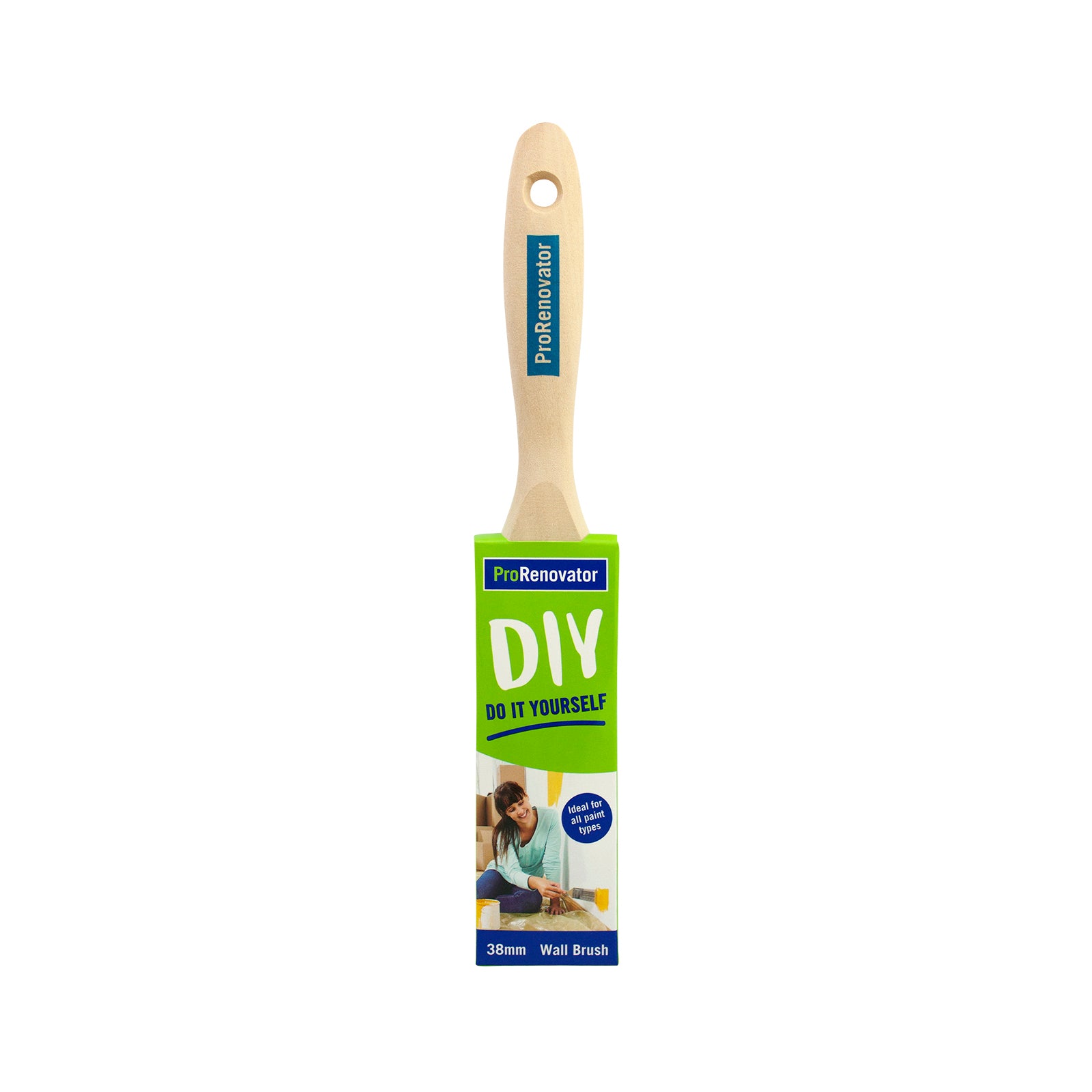 Pro Renovator Wall Paint Brush 38mm Synthetic Filament Raw Timber Handle