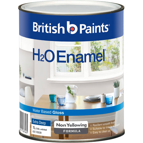 British Paints Extra Deep Gloss H2O Enamel Paint 1L - Water Based, UV Resistant, Tintable
