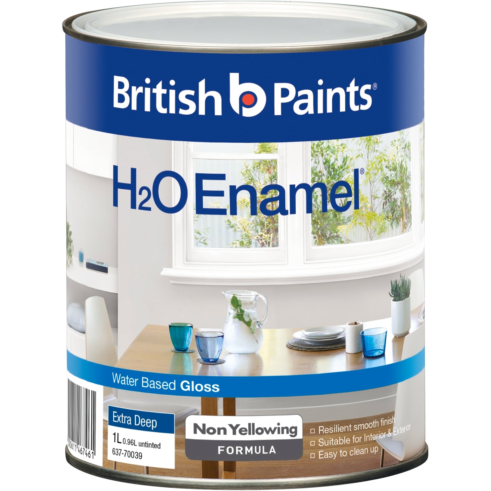 British Paints Extra Deep Gloss H2O Enamel Paint 1L - Water Based, UV Resistant, Tintable