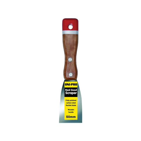 Uni-Pro Real Good Paint Scraper, 50mm Carbon Steel Blade, Wooden Handle