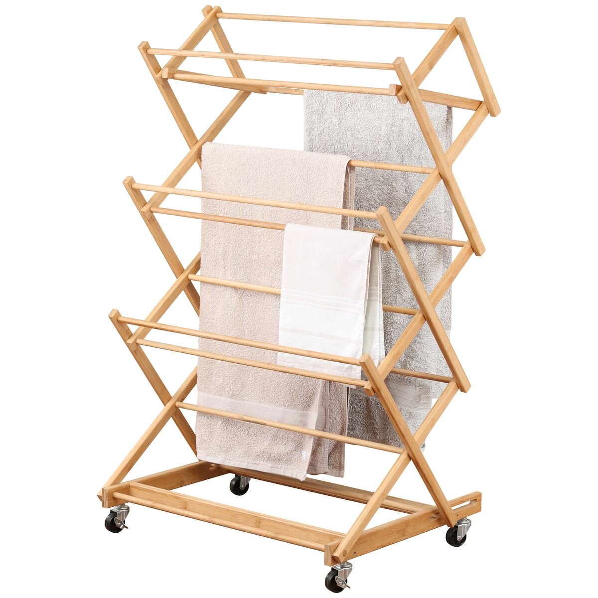 L.T. Williams Bamboo Concertina Airer With Wheels - 9m Hanging Space, 12 Rails, Bamboo Finish - 4673