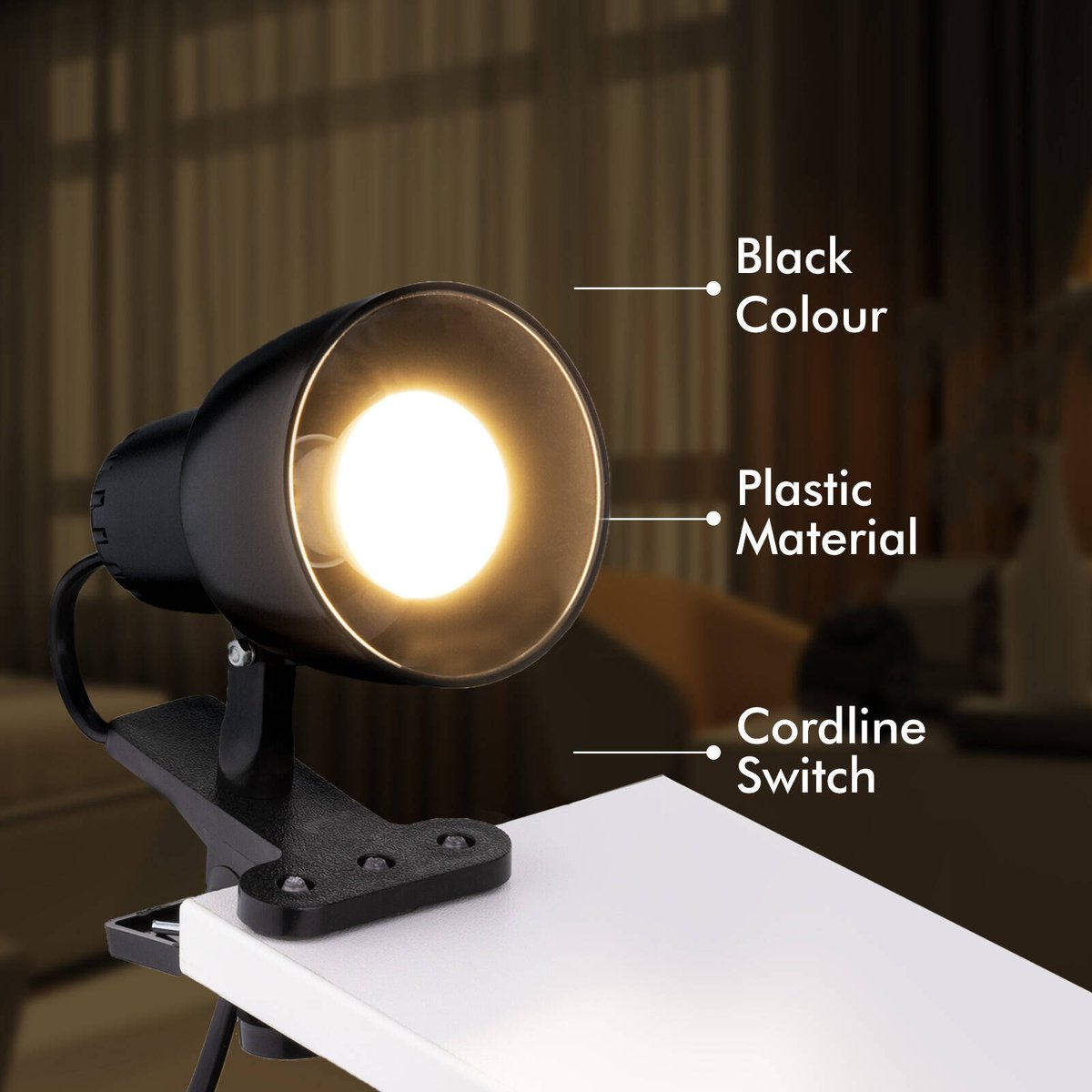 Verve Design Black Cassy Clip Lamp - Adjustable Head - E14 - 1.5m Cord - SuperSaverAU - view 4