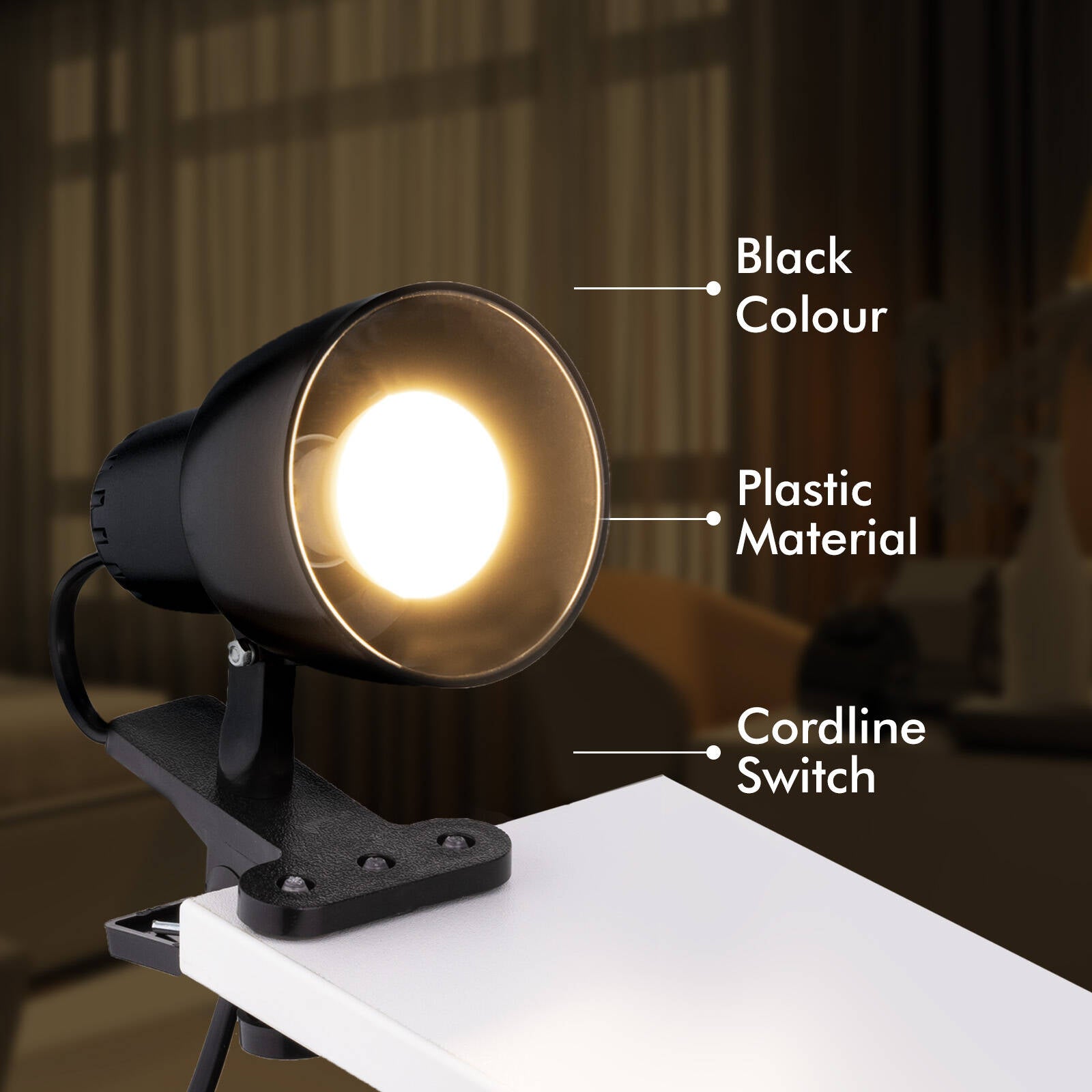 Verve Design Black Cassy Clip Lamp Adjustable Head Indoor/Outdoor 15W ATL155BK