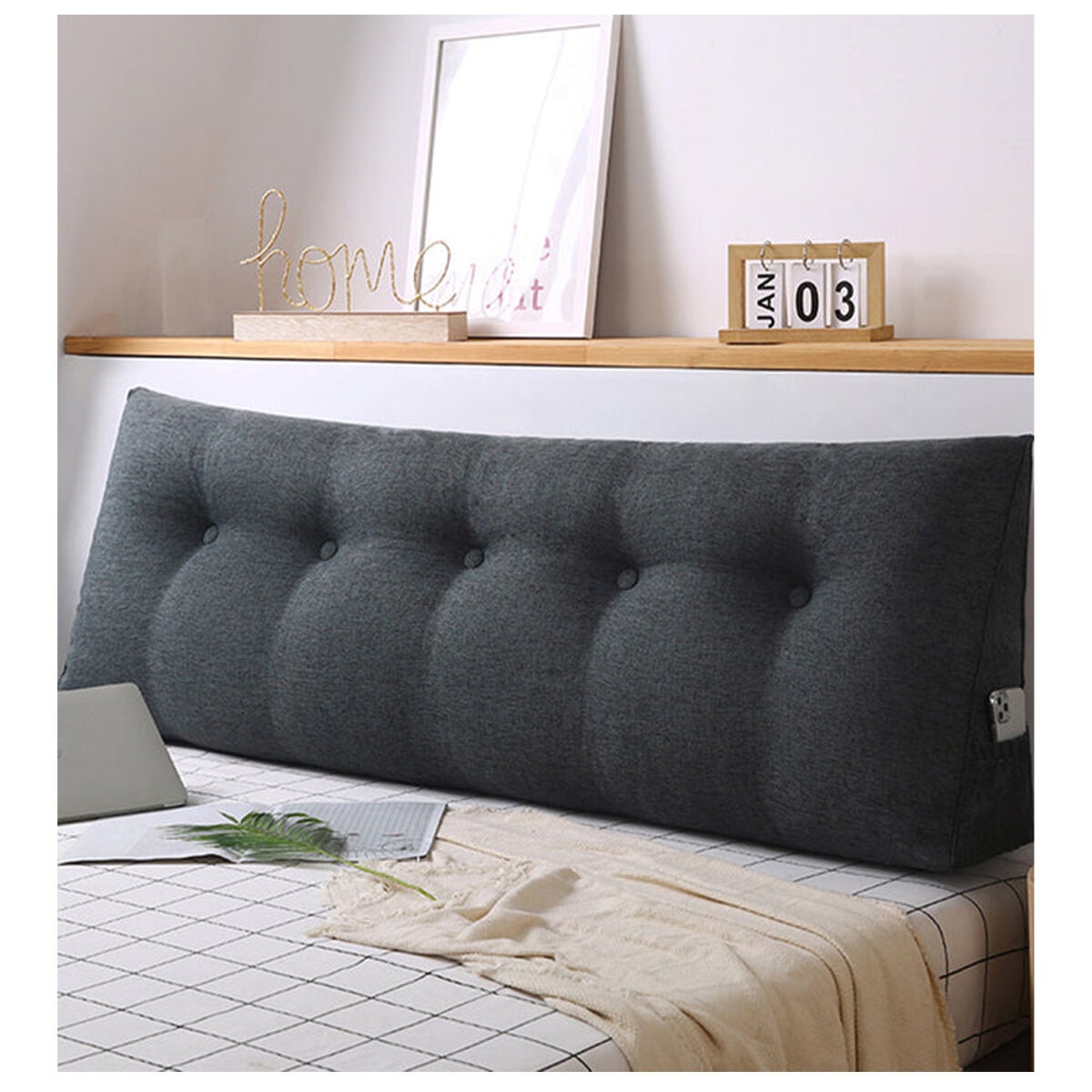 SOGA Dark Grey Polyester Bed Cushion - Removable Washable Cover - PILLOWFAB180GREY
