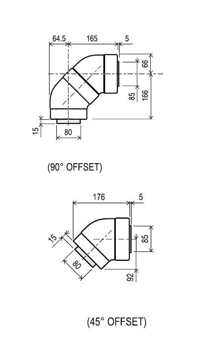 Rinnai universal 45/90 degree flue bend for hot water systems - Pair of 45 degree cuffs - FFBEND