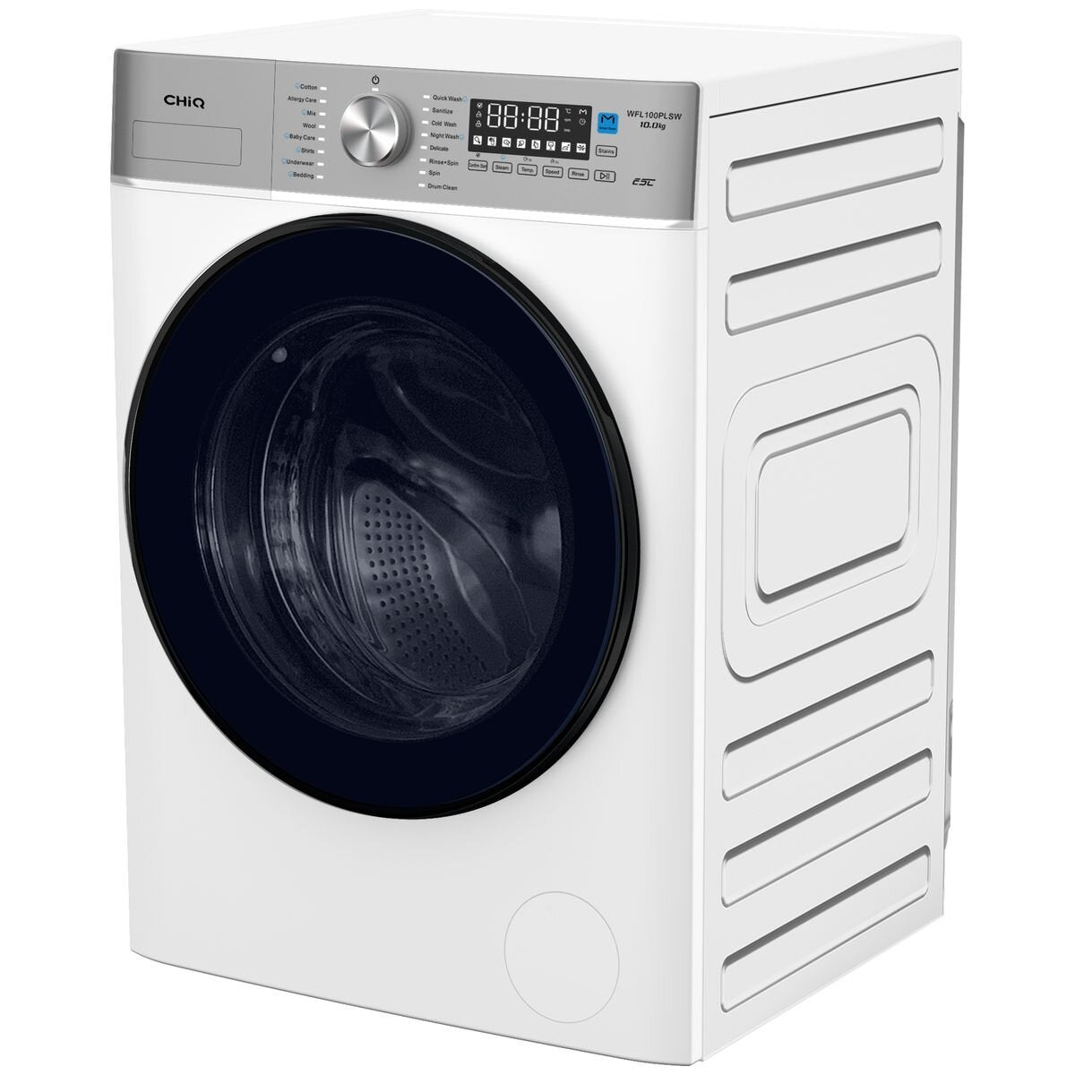 CHiQ 10kg Front Load Washing Machine - 1400rpm Spin, 20 Programs, Steam Wash, Smart Wash - WFL100PLSW