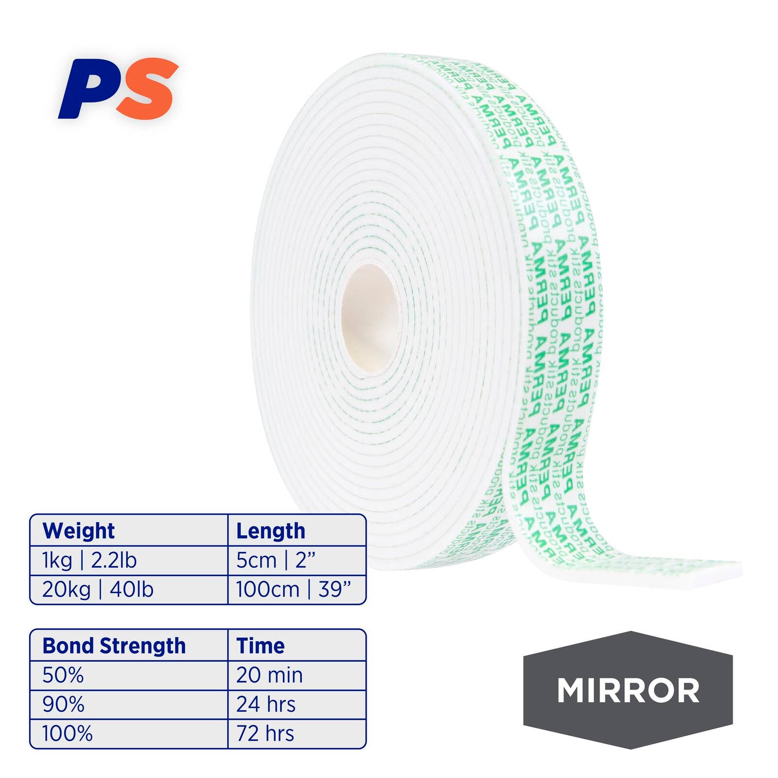 Permastik 5m x 24mm Foam Mirror Mounting Tape Indoor White