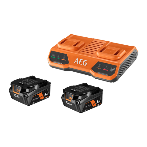 AEG 18V 5.0Ah Dual Port Charger and Battery Twin Pack A18ODPS52G