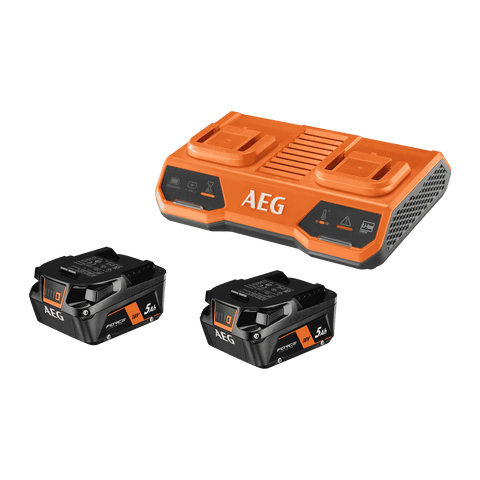 AEG 18V 5.0Ah Dual Port Charger and Battery Twin Pack A18ODPS52G