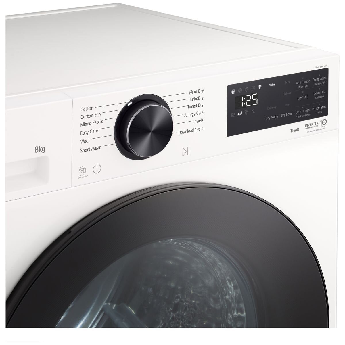 LG Series 3 8kg Heat Pump Dryer - White, 8 Star Energy Rating, Auto Cleaning Condenser - DXH3-08W