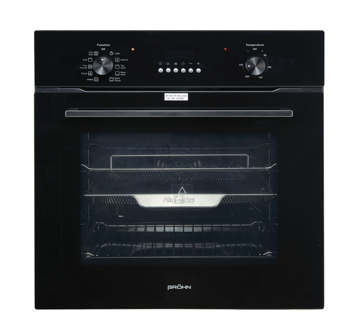 Brohn 60cm Built-In Electric Oven - 73L, 10 Functions, Inbuilt AirFry Mode, Black Glass Fascia - BRO6001BLK