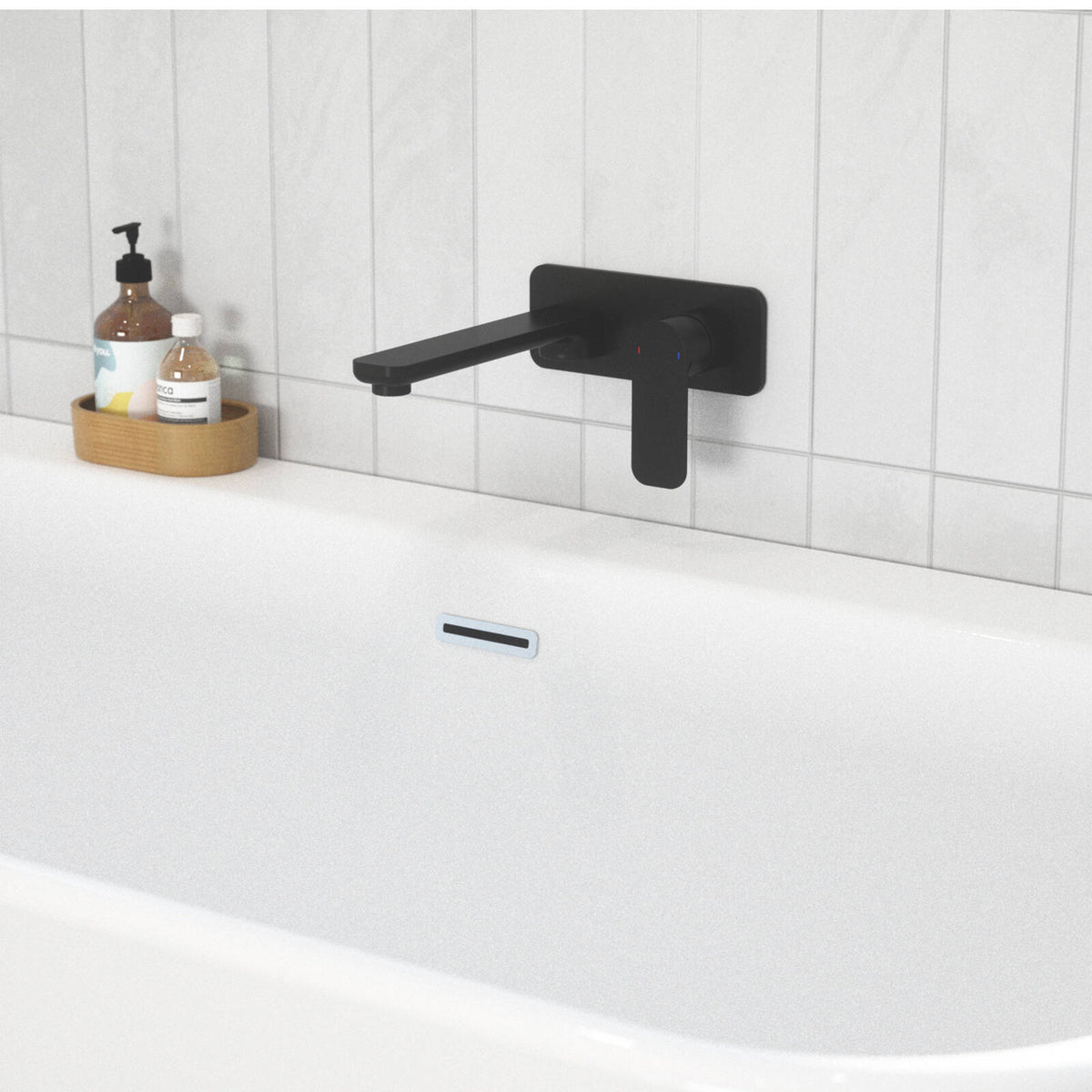 Caroma Luna Satin Black Lead Free Brass Wall Basin Mixer, 6 Star WELS 4.5L/min Paddle