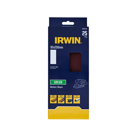 Irwin 92 x 230mm 120 Grit 1/3 Un-Punched Aluminium Oxide Sand Sheets - 25 Pack