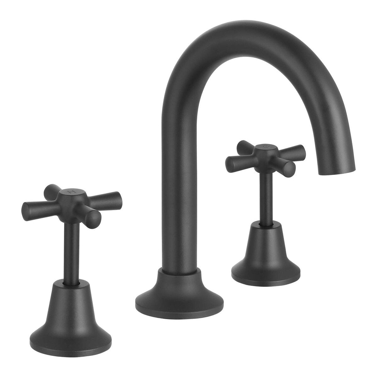 Mondella Cadenza Matte Black 1/2 Turn Basin Set, Cross Handles, Brass, 7.5L/min WELS 4 Star