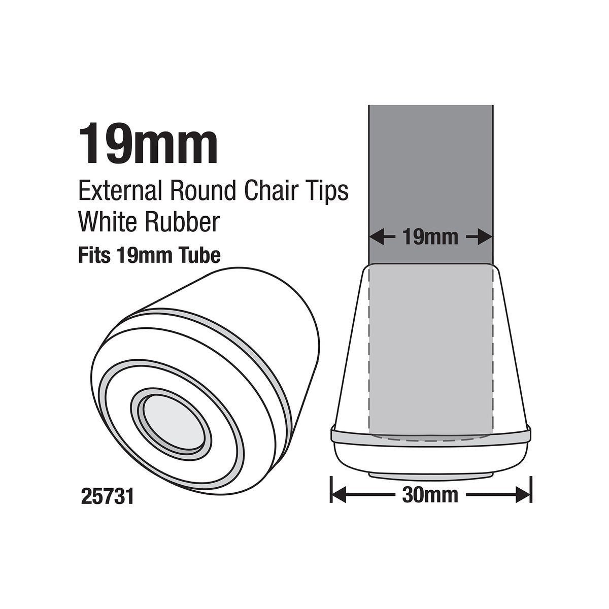 Surface Gard 19mm White Round External Rubber Chair Tips - 4 Pack