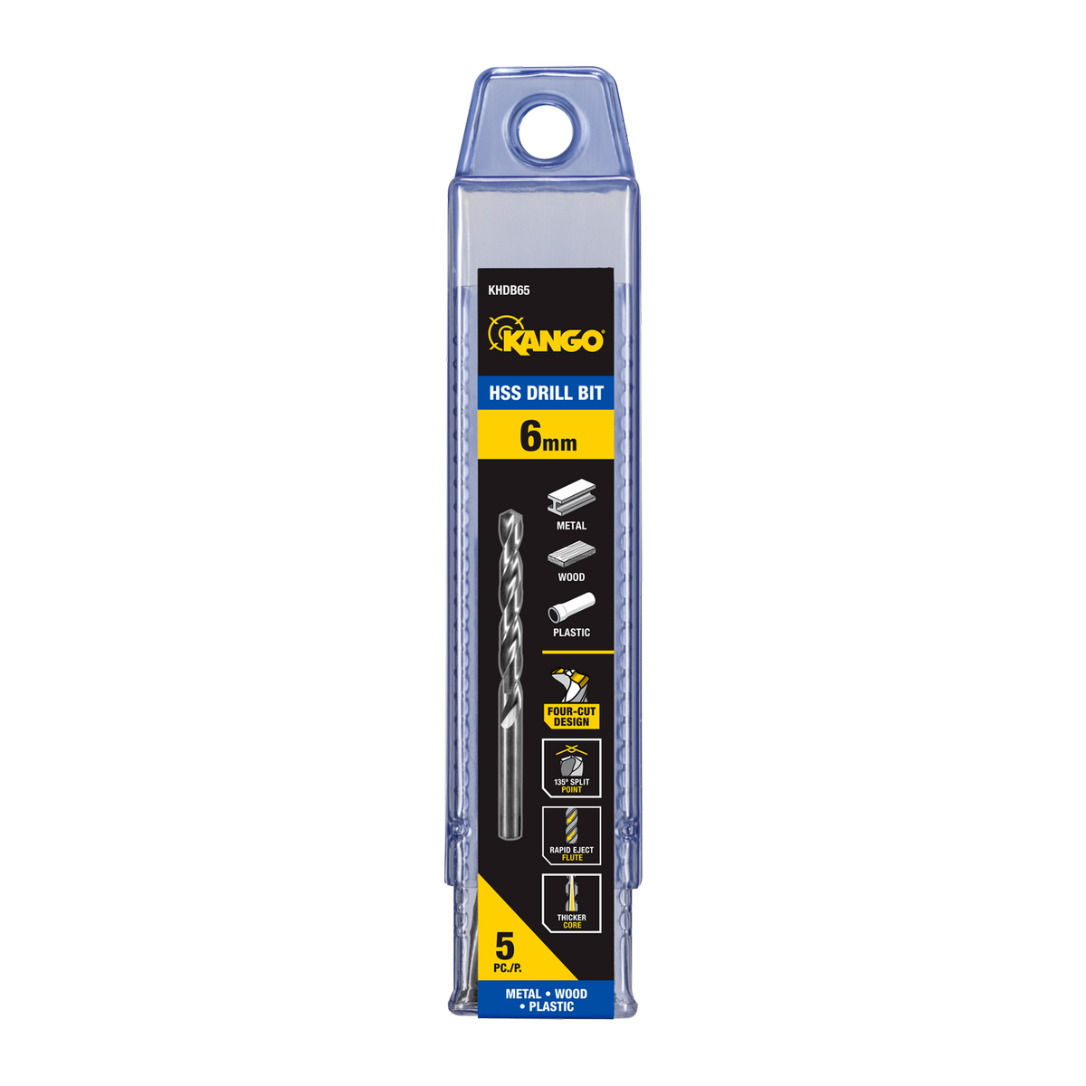 Kango 6mm HSS Drill Bit 5 Pack - High-Speed Steel - Four Cut Design - Efficient Chip Removal - SuperSaverAU - view 1