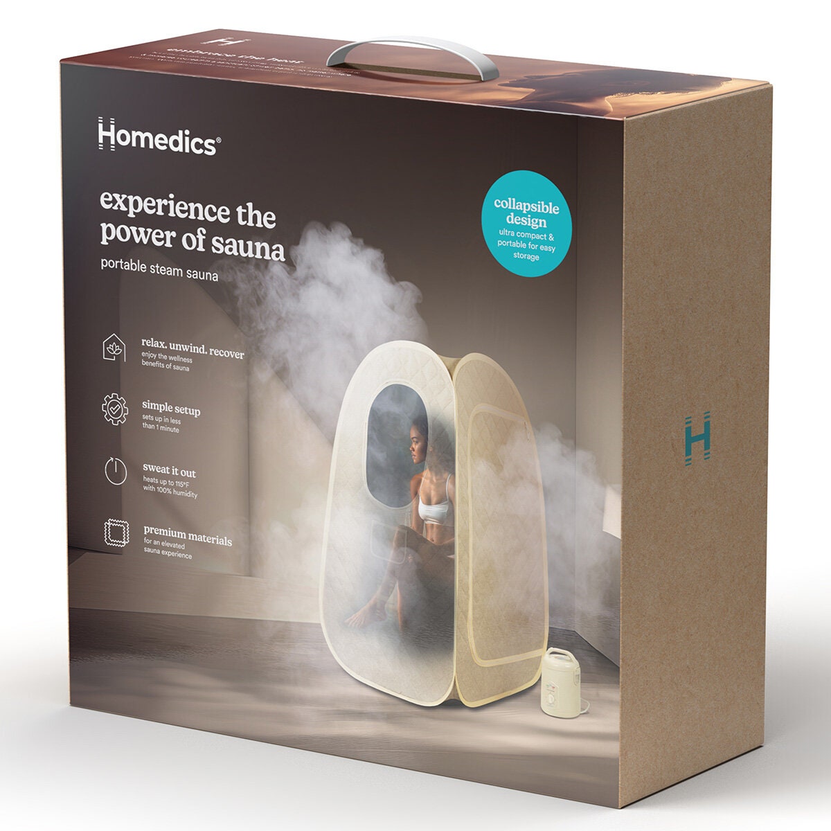 HoMedics Personal Steam Sauna - Cream, Compact Design, Auto Shut-Off, Seat Included - SP-SN300B-AU