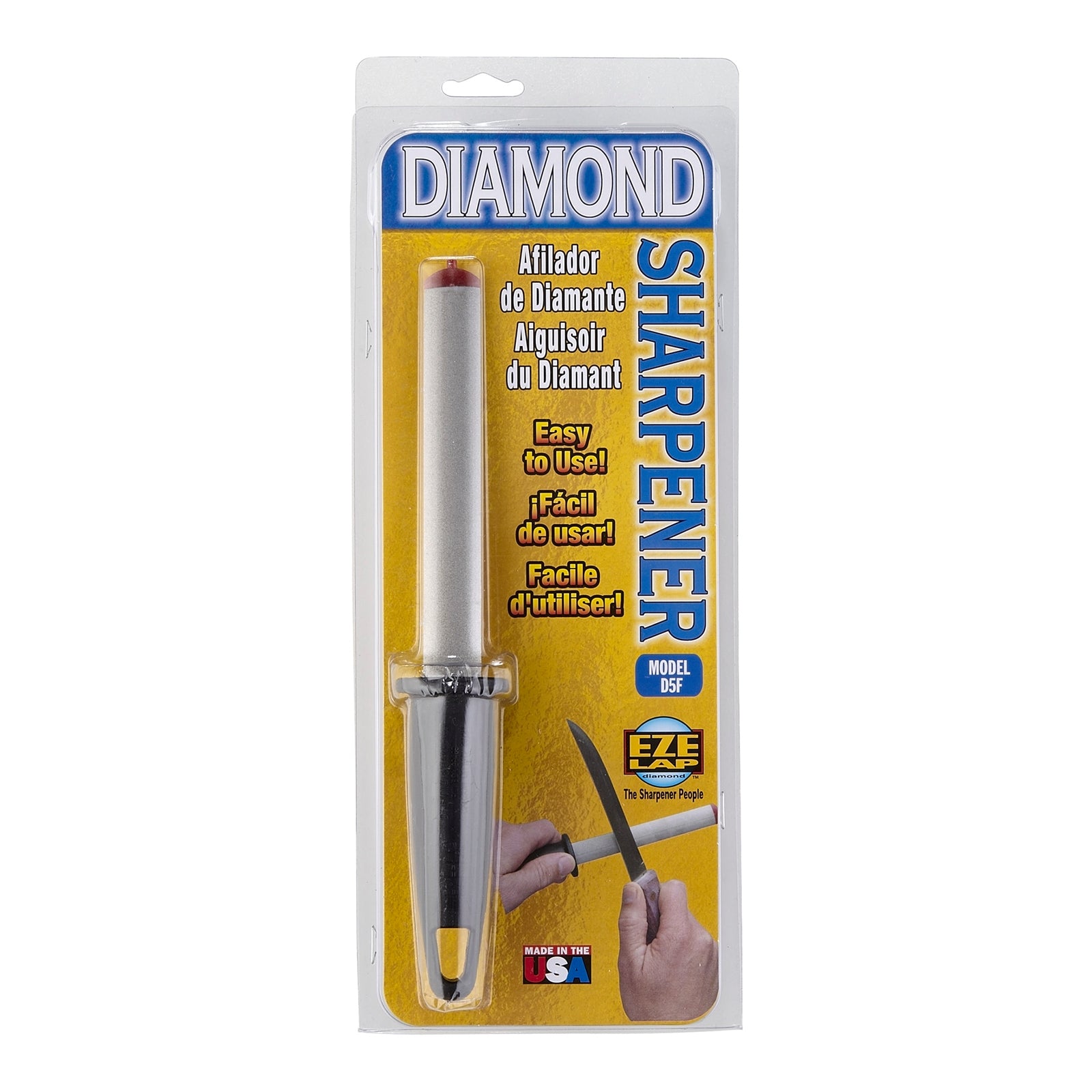 Eze-Lap 125mm Diamond Oval Sharpener - Steel Shaft, Ergonomic Plastic Handle