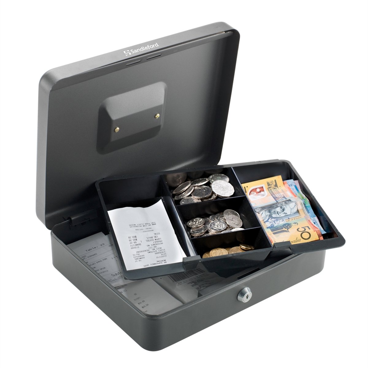 Sandleford X-Large Cash Box 300mm, Black Powder-Coated Steel, Key Lockable