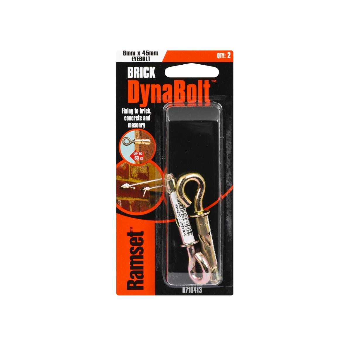 Ramset 8 x 45mm DynaBolt Plus Eye Bolt Masonry Sleeve Anchor - 2 Pack, Gold Zinc Plated