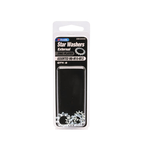 Zenith M8-M12 Zinc Plated Steel Assorted External Star Washer - 6 Pack