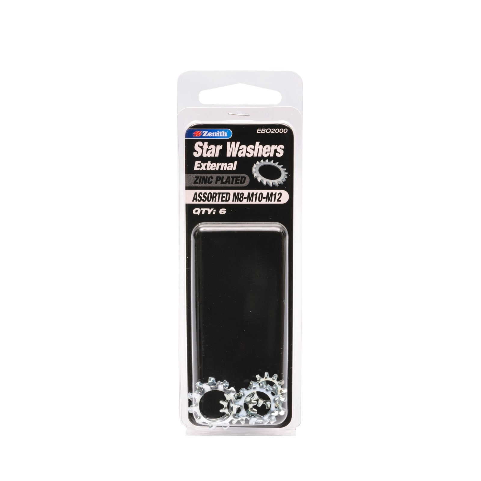 Zenith M8-M12 Zinc Plated Steel Assorted External Star Washer - 6 Pack