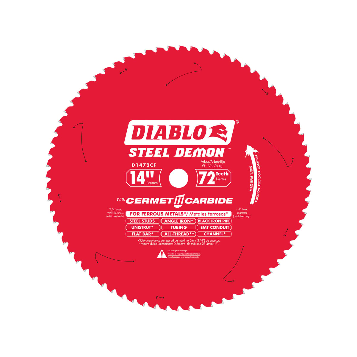 Diablo 356mm 72T Steel Demon Ferrous Metals Circular Saw Blade, 25.5mm Arbor F03F013201