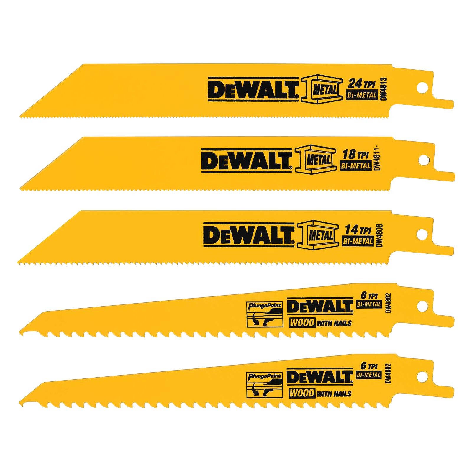 DeWALT Assorted Wood And Metal Reciprocating Blade Set 5 Piece