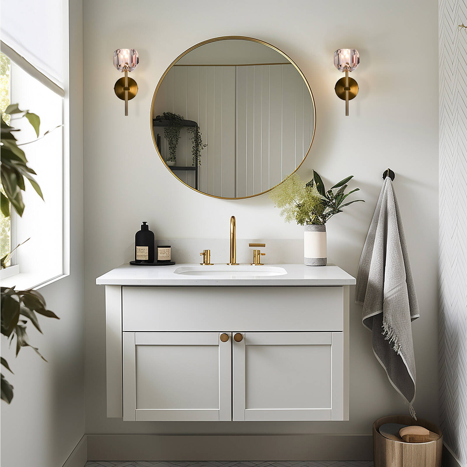 Brilliant Celeste 27.5cm Cut Glass and Satin Brass Vanity Light Indoor 22439/12