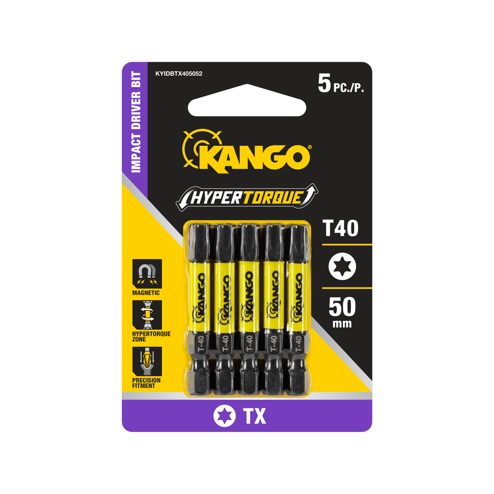 Kango HyperTorque TX40 50mm Impact Driver Bit - 5 Pack, Magnetic Tip