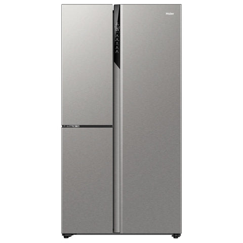 Haier 574L Three Door Side by Side Fridge - Satina Silver, Switch Zone, Frost Free, 4 Star - HRF575XS