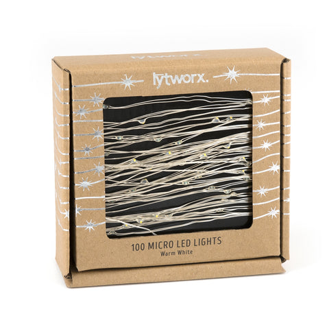Lytworx 57974 100 Warm White LED Battery Operated Copper Wire Lights - 9.85m