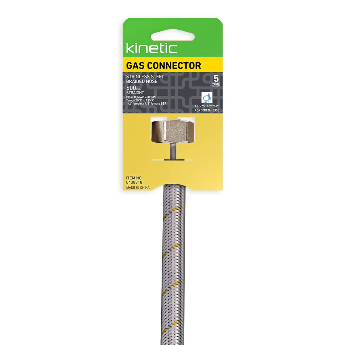 Kinetic 600mm Stainless Steel Flexible Braided Gas Connector - AGA Approved - Durable - Corrosion Resistant - SuperSaverAU - view 2