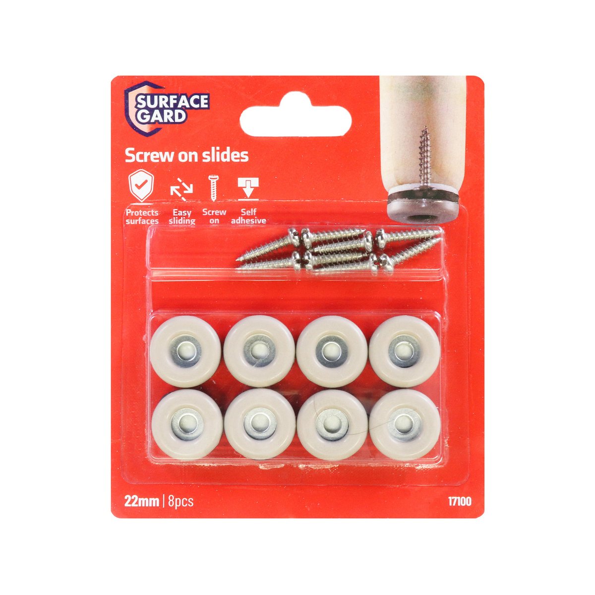 Surface Gard 22mm Round Slide Glide With Screws, Grey, 8 Pack