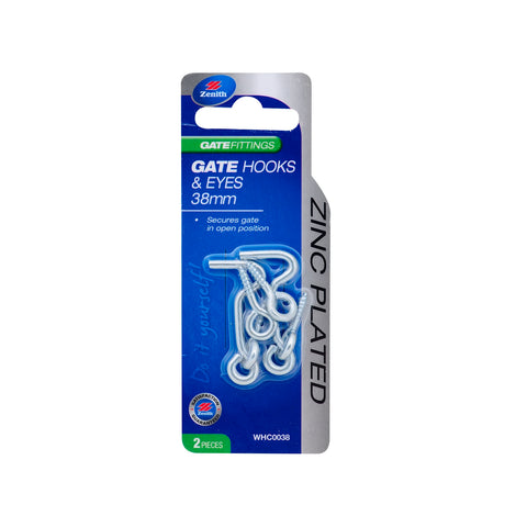 Zenith 38mm Zinc Plated Gate Hooks and Eyes, Steel, 2 Pack