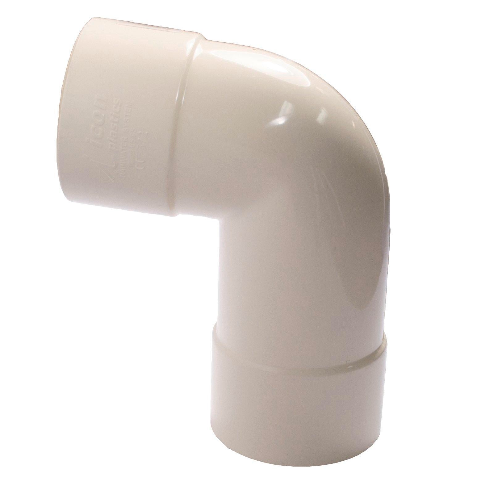 Icon Plastics 65mm White PVC Round Bend Downpipe 95 Degree