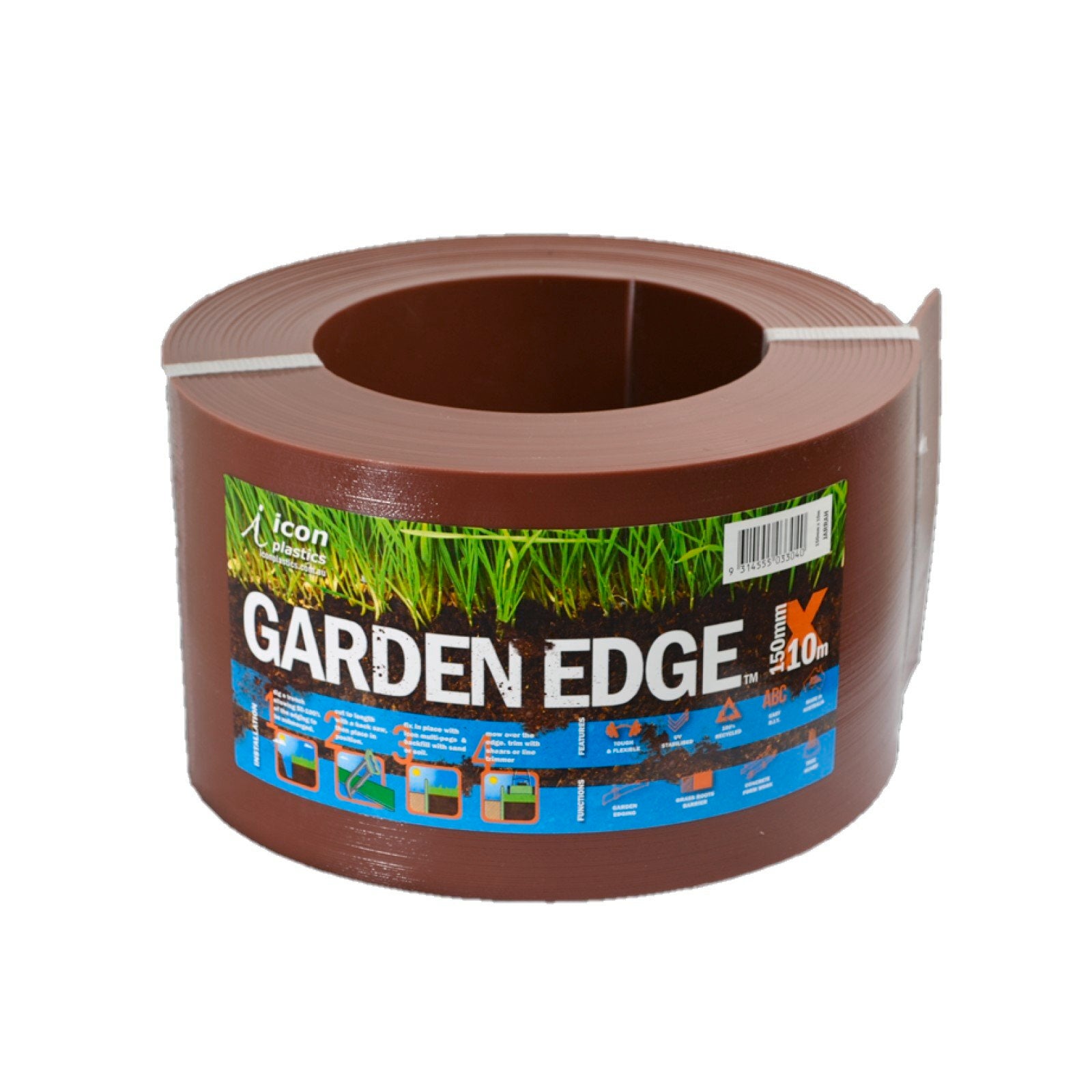 Icon Plastics Garden Edge 150mm x 10m Jarrah Plastic UV Stabilised