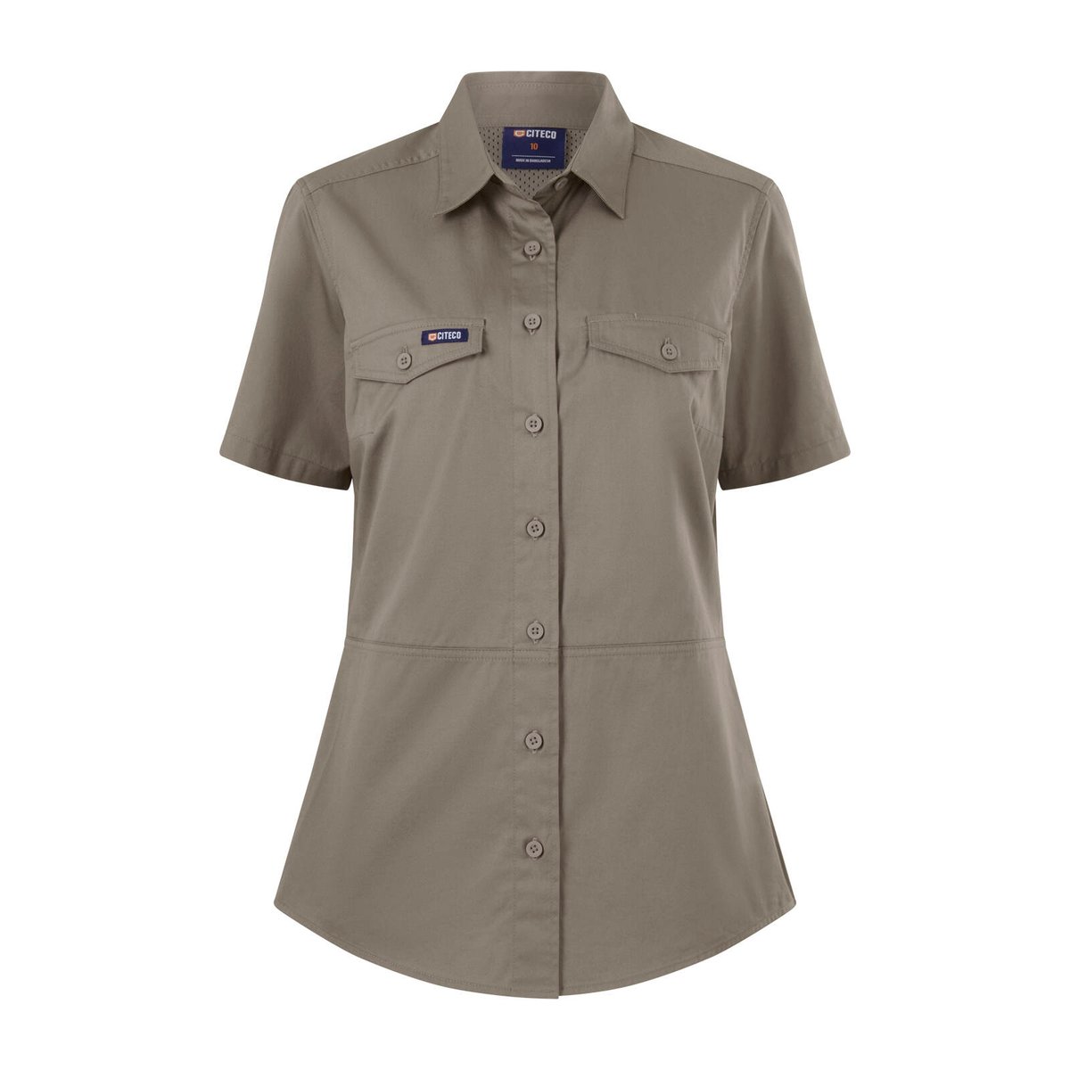Citeco Women's Short Sleeve Shirt Khaki Size 12 - 100% Cotton
