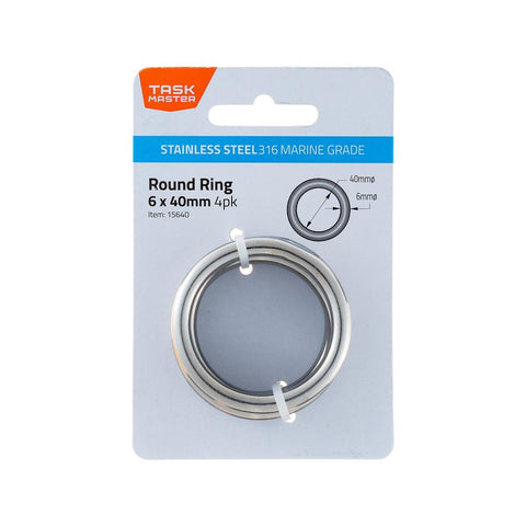 Taskmaster 316 Stainless Steel Round Rings 6 x 40mm - 4 Pack - Corrosion Resistant - SuperSaverAU - view 1