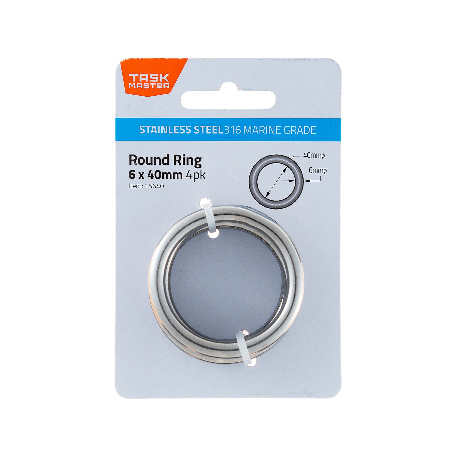 Taskmaster 6 x 40mm 316 Stainless Steel Round Rings - 4 Pack