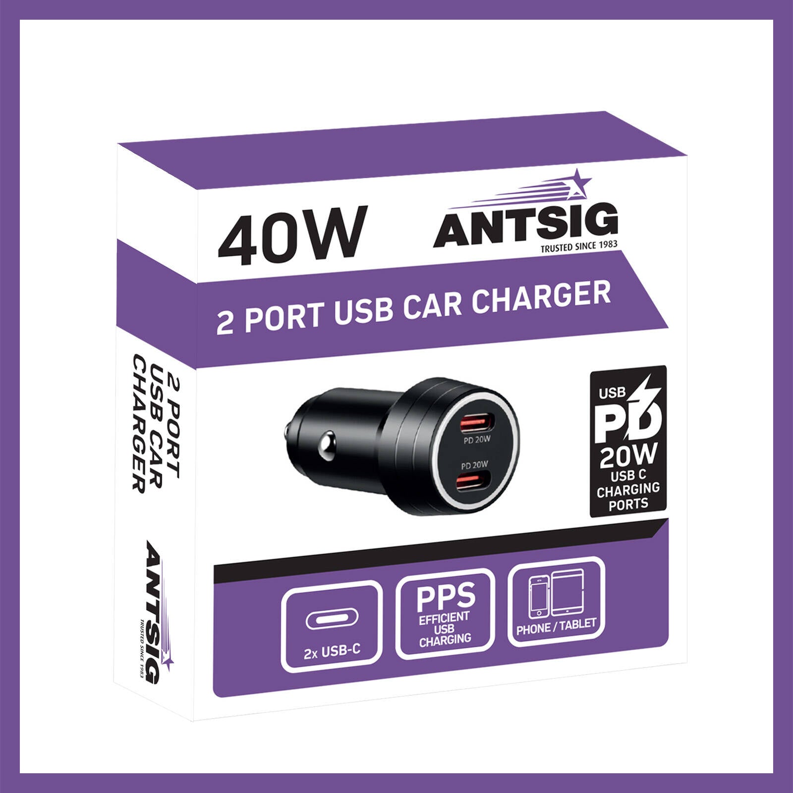 Antsig 40W 2-Port USB-C Car Charger with Power Delivery - Metal APCC36WCC
