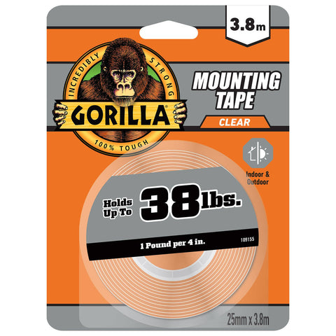 Gorilla Clear Mounting Tape - 3.8m - Weatherproof - Strong Hold - SuperSaverAU - view 1