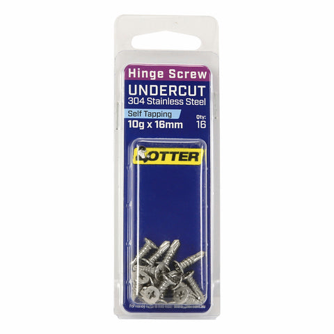 Otter 10 x 16mm Undercut Stainless Steel 304 Hinge Screws 16 Pack Drill Point